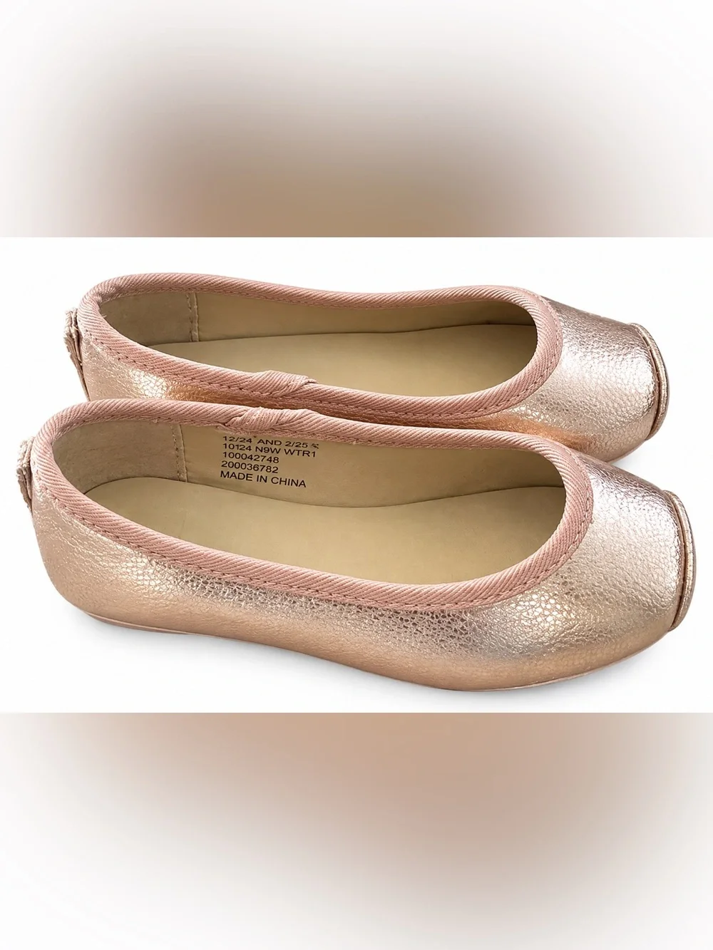 Janie and Jack Girls Size 7 Rose Gold Metallic Genuine Leather Ballet Flats